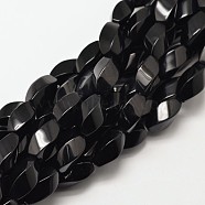 Dyed Natural Black Onyx Twist Beads Strands, 16x8mm, Hole: 1mm, about 25pcs/strand, 15.7 inch(G-P093-08)