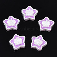 Opaque Resin Cabochons, with Enamel, Star with Crown, Orchid, 10x10x3mm(CRES-S302-72C)