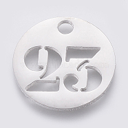 304 Stainless Steel Pendants, Cut-Out, Hollow, Flat Round with Number, Stainless Steel Color, Num.23, 19x1.5mm, Hole: 2.5mm(STAS-F233-23-P)