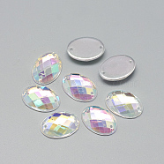 Sew on Rhinestone, Transparent Acrylic Rhinestone, Two Holes, Garment Accessories, AB Color Plated, Faceted, Oval, Clear AB, 10x8x3.5mm, Hole: 0.8~1mm(X-GACR-Q022-8x10-01)