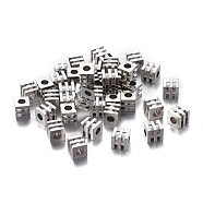 Brass Spacer Beads, Long-lasting Plated, Grooved Cube, Platinum, 4x4x4mm, Hole: 1.8mm(KK-K249-02D-P)