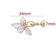 Brass Micro Pave Clear Cubic Zirconia Fold Over Clasps, with Shell, Golden, 34x7mm(PW-WG35218-01)