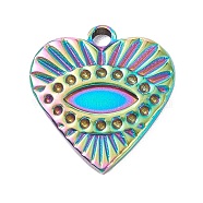 Vacuum Plating 304 Stainless Steel Pendant Rhinestone Cabochons, Heart with Eye, Rainbow Color, 17x16x2.5mm, Hole: 2mm, Fit for 1mm and 7x2.6mm Rhinestone(STAS-P288-12M)
