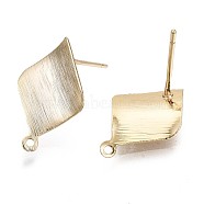 Brass Stud Earring Findings, Nickel Free, Twist Rhombus, Real 18K Gold Plated, 17x11.5mm, Hole: 1mm, Pin: 0.8mm(KK-T056-28G-NF)