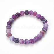 Natural Weathered Agate Beaded Stretch Bracelets, Frosted, Dyed, Round, Medium Orchid, 2-1/8 inch(55mm)(BJEW-Q692-01D)