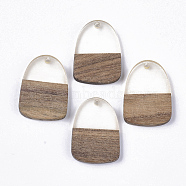 Transparent Resin & Walnut Wood Pendants, Teardrop, Clear, 28x20x3~4mm, Hole: 2mm(RESI-Q210-005A-B01)