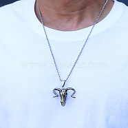 Stainless Steel Bull Skull Pendant Necklace for Men Halloween Accessory, Antique Silver & Stainless Steel Color, 23.62 inch(60cm)(FC2548)