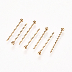 304 Stainless Steel Ball Head Pins, Real 24k Gold Plated, 15x0.6mm, 22 Gauge, Head: 1.8mm(STAS-L238-007H-G)