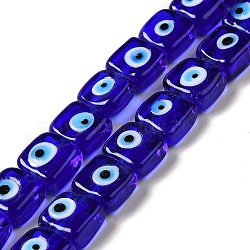 Handmade Evil Eye Lampwork Beads Strands, Square, Medium Blue, 10~11x10~11x4~5.5mm, Hole: 1.6mm, about 40pcs/strand, 16.02 inch(40.7cm)(LAMP-G154-03C)