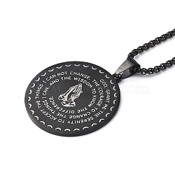 Praying Hand with The Lord's Prayer 304 Stainless Steel Pendant Necklace for Men Women, Electrophoresis Black, 23.23 inch(59cm)(NJEW-G098-01EB)