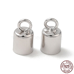 Anti-Tarnish Rhodium Plated 925 Sterling Silver Cord Ends, End Caps, Column, Platinum, 8x5mm, Hole: 1.8mm, Inner Diameter: 4mm(STER-P055-02D-P)