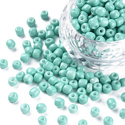 6/0 Glass Seed Beads, Dyed & Heated, Opaque Colours, Round Hole, Round, Turquoise, 4~5x3~4mm, Hole: 1.2mm, about 450g/pound(SEED-N005-002A-H05)