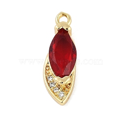 Brass Micro Pave Cubic Zirconia Pendants, with Glass, Real 18K Gold Plated, Horse Eye, Red, 17x5.5x4.5mm, Hole: 1.4mm(KK-B114-06G-01)