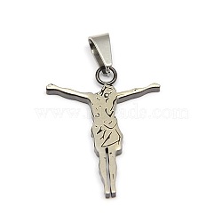 304 Stainless Steel Cross Pendants, For Easter, Jesus, Stainless Steel Color, 27x21x2mm, Hole: 6x4mm(X-STAS-L124-87)