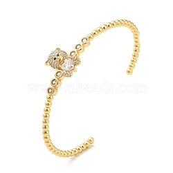 Cubic Zirconia Bear with Heart Open Cuff Bangle, Rack Plating Brass Jewelry for Women, Lead Free & Cadium Free, Real 18K Gold Plated, Inner Diameter: 2-1/2x1-7/8 inch(6.45x4.9cm)(BJEW-M231-09G)