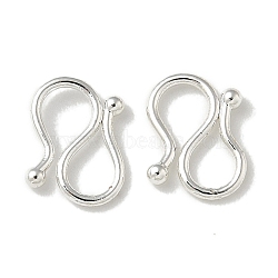 Brass S-Hook Clasps, Long-Lasting Plated, Lead Free & Cadmium Free, Silver, 9x7x1mm(KK-Q019-08A-S)