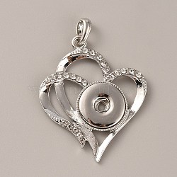 Alloy Rhinestone Hang Snap Base Big Pendants, for Interchangeable Snap Charms Jewelry Making, Heart, Platinum, 54.5x45x5mm, Hole: 4x7mm(FIND-WH0150-16)