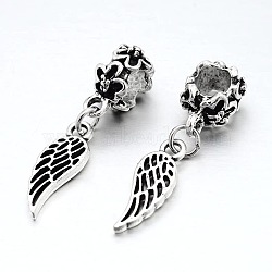 Wing Large Hole Alloy European Dangle Charms, Antique Silver, 32mm, Hole: 4.5~5mm(MPDL-L010-09)
