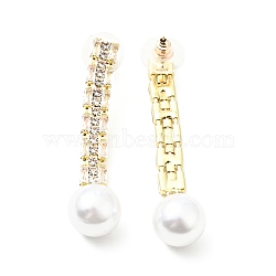 Crystal Rhinestone Dangle Stud Earrings with Imitation Pearl, Brass Long Tassel Earrings with 925 Sterling Silver Pins for Women, Light Gold, Rectangle Pattern, 53mm, Pin: 0.8mm(EJEW-C037-02A-LG)