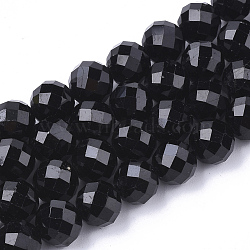 Natural Black Tourmaline Beads Strands, Faceted, Round, 5.5~6x6mm, Hole: 1mm, about 32pcs/strand, 7.48 inch(G-S345-6mm-002)