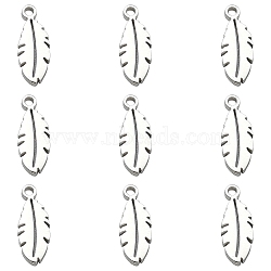 304 Stainless Steel Charms, Feather, Stainless Steel Color, 10x4x1mm, Hole: 1mm(STAS-CJC0008-09P)