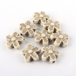 Flower Plating Acrylic Beads, Golden Metal Enlaced, Beige, 16x16x7.5mm, Hole: 2mm, about 585pcs/500g(PACR-Q102-138A)