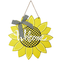 CREATCABIN Wooden Pendant Decorations, with Jute Twine, for Party Gift Home Decoration, Sunflower, Yellow, 285x4mm(WOOD-CN0001-015)