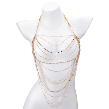 Iron Tassel Body Chain, Multi Layer Chains Necklace Sexy Shoulder Bra Body Chain, Light Gold, 690mm