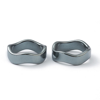 Non-magnetic Synthetic Hematite Finger Rings, Wave, US Size 7 1/4(17.5mm)