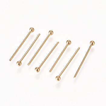 304 Stainless Steel Ball Head Pins, Real 24k Gold Plated, 15x0.6mm, 22 Gauge, Head: 1.8mm