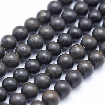 Natural Ebony Wood Beads Strands, Round, Dyed, 10mm, Hole: 1mm, about 39pcs/strand, 15.55 inch(39.5cm)