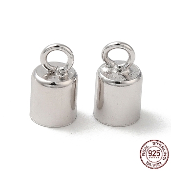 Rhodium Plated 925 Sterling Silver Cord Ends, End Caps, Column, Platinum, 8x5mm, Hole: 1.8mm, Inner Diameter: 4mm