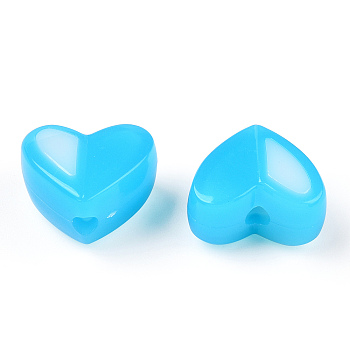 Two Tone Opaque Acrylic Beads, Imitation Jelly, Heart, Deep Sky Blue, 14x16.5x9.5mm, Hole: 2.8mm, about 349pcs/500g