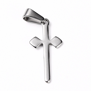 304 Stainless Steel Pendants, Cross, Stainless Steel Color, 27x13x1mm, Hole: 8x3mm