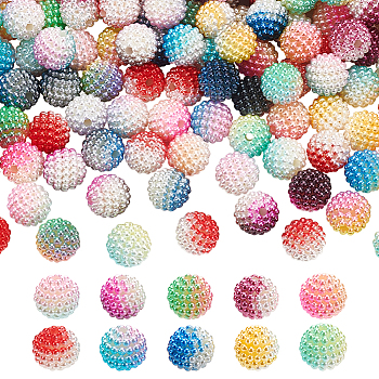 400Pcs 10 Colors Gradient Color Resin Imitation Pearl Beads, Round Bayberry Beads, Mixed Color, 15mm, Hole: 2.5mm, 40pcs/color