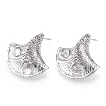 Brass Micro Pave Cubic Zirconia Ear Studs, Witch Hat, Real Platinum Plated, 23x23mm