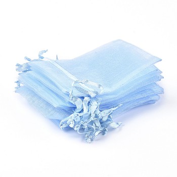 Organza Gift Bags with Drawstring, Jewelry Pouches, Wedding Party Christmas Favor Gift Bags, Cyan, Size: about 8cm wide, 10cm long