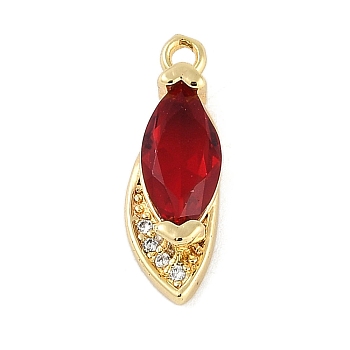 Brass Micro Pave Cubic Zirconia Pendants, with Glass, Real 18K Gold Plated, Horse Eye, Red, 17x5.5x4.5mm, Hole: 1.4mm