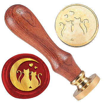 Wax Seal Stamp Set, 1Pc Golden Tone Sealing Wax Stamp Solid Brass Head, with 1Pc Retro Wood Handle, for Envelopes Invitations, Gift Card, Cat Shape, 83x22mm, Stamps: 25x14.5mm