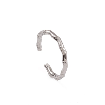 304 Stainless Steel Rattan Open Cuff Rings for Women, Stainless Steel Color, Inner Diameter: 17.6mm