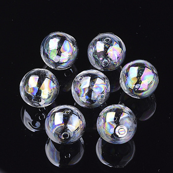 Handmade Blown Glass Globe Beads, AB Color Plated, Round, Clear AB, 14~14.5x14mm, Hole: 1.5~2mm
