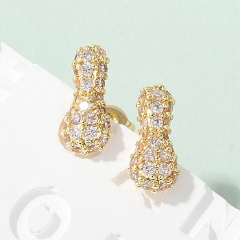 Brass Micro Pave Cubic Zirconia Stud Earrings, Rack Plating, Long-Lasting Plated, Real 18K Gold Plated, Letter I, 13x6mm