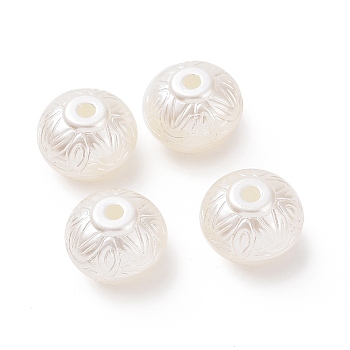 ABS Plastic Imitation Pearl Beads, Flat Round with Leaf, White, 15.4x12.2mm, Hole: 2.6mm, about 334pcs/500g