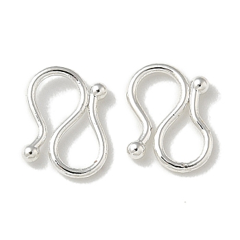 Brass S-Hook Clasps, Long-Lasting Plated, Lead Free & Cadmium Free, Silver, 9x7x1mm