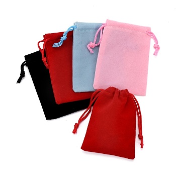 Velvet Cloth Drawstring Bags, Jewelry Bags, Christmas Party Wedding Candy Gift Bags, Mixed Color, 9x7cm