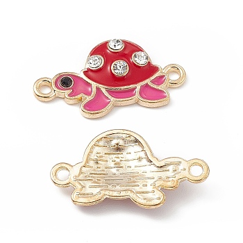 Alloy Connector Charms, with Crystal Rhinestone and Enamel, Tortoise Links, Light Gold, Red, 12x23x3mm, Hole: 1.5mm
