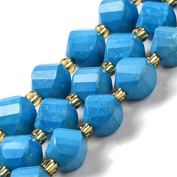 Dyed Natural Howlite Beads Strands, with Seed Beads, Faceted Twist, Deep Sky Blue, 8x8.5x7mm, Hole: 1mm, about 39pcs/strand, 15.51 inch(39.4cm)