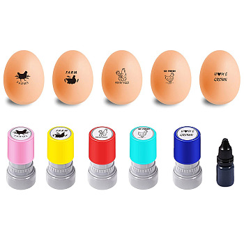 5Pcs 5 Styles Plastic Rubber Stamps, DIY Egg Drawing Stamps, with Stamp Pads and 10ML Water-Based Refill Ink, Rooster, 65x33mm, Pattern: 20mm, 1pc/style