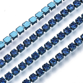Electrophoresis Iron Rhinestone Strass Chains, Rhinestone Cup Chains, with Spool, Light Sapphire, SS6.5, 2~2.1mm, about 10yards/roll