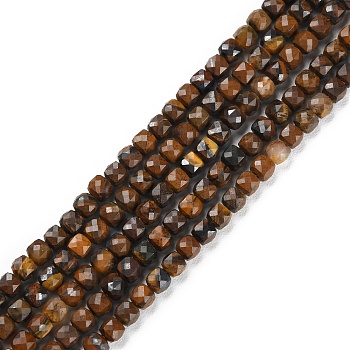 Natural Tiger Eye Beads Strands, Faceted, Cube, 4~4.5x4~4.5x4~4.5mm, Hole: 0.9mm, about 94~104pcs/strand, 15.35''~15.55''(39~39.5cm)